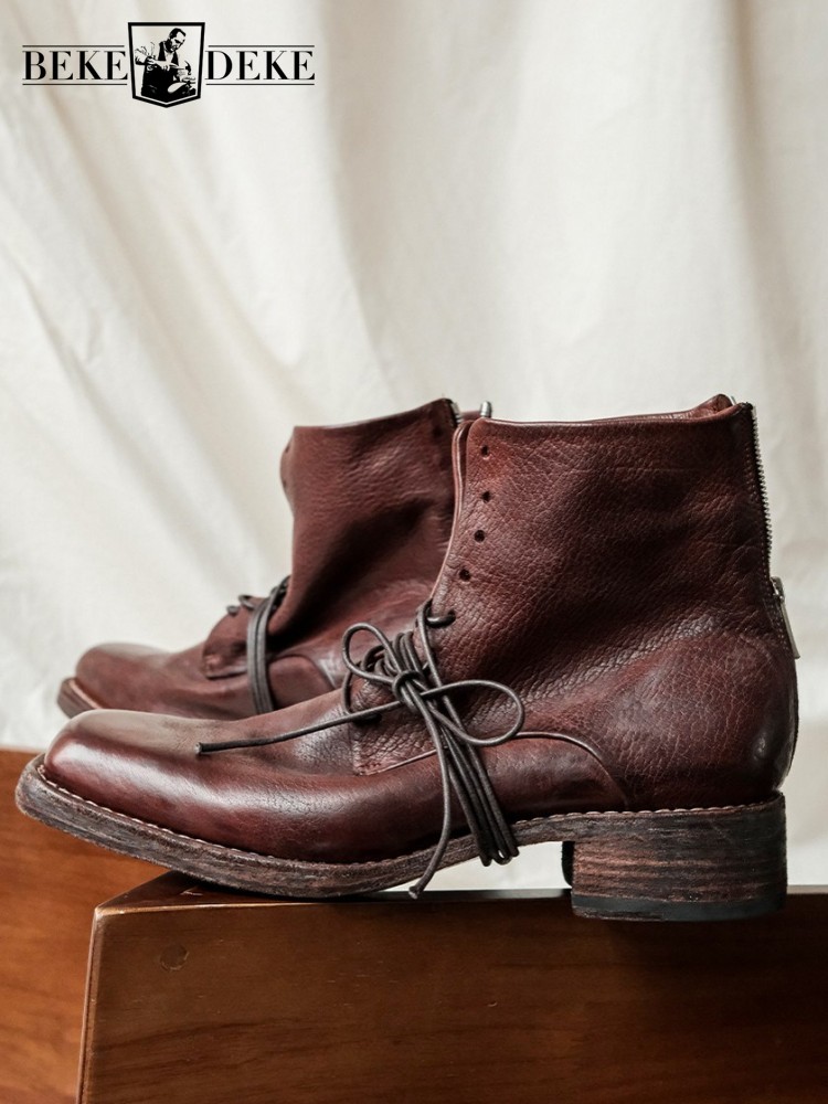 Men'S Shoes Height Increase - Retro Fashion Male Zipper Genuine Leather
