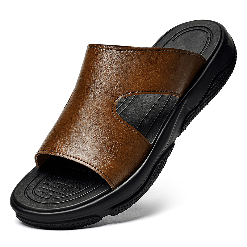 Men'S Shoes Hey Dude - Men's Leather Slide Sandals Non-slip Thick