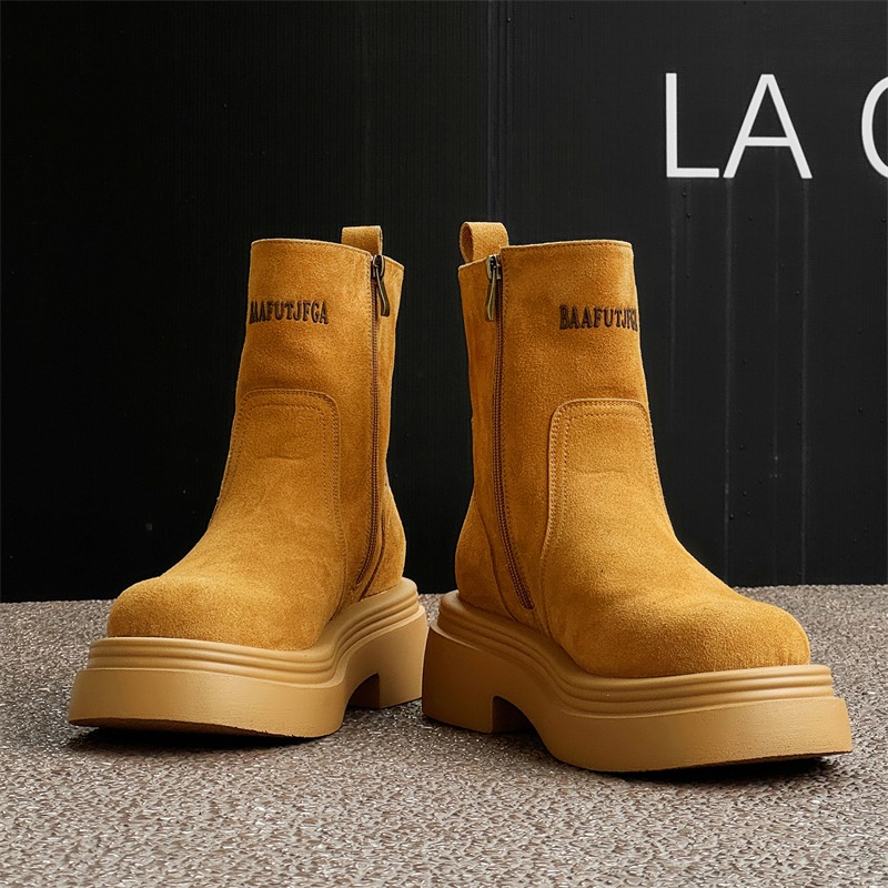 Men'S Shoes Height Increase - Winter Europe America Retro Thick Bottom