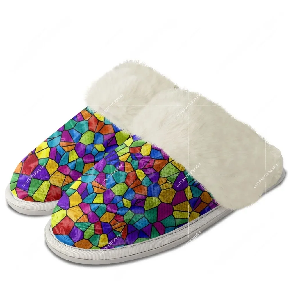 Men Shoes For Winter - Custom Abstract Multicolor Plush Slippers Keep